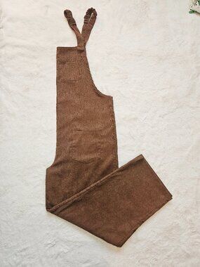 Women's Corduroy Overalls L Brown Loose Fit Jumpsuit Romper barrel baggy Boho